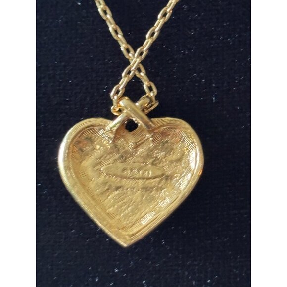 Avon Gold-Tone Heart Pendant Necklace 18" With Blue Crystal Rhinestones - Picture 3 of 6